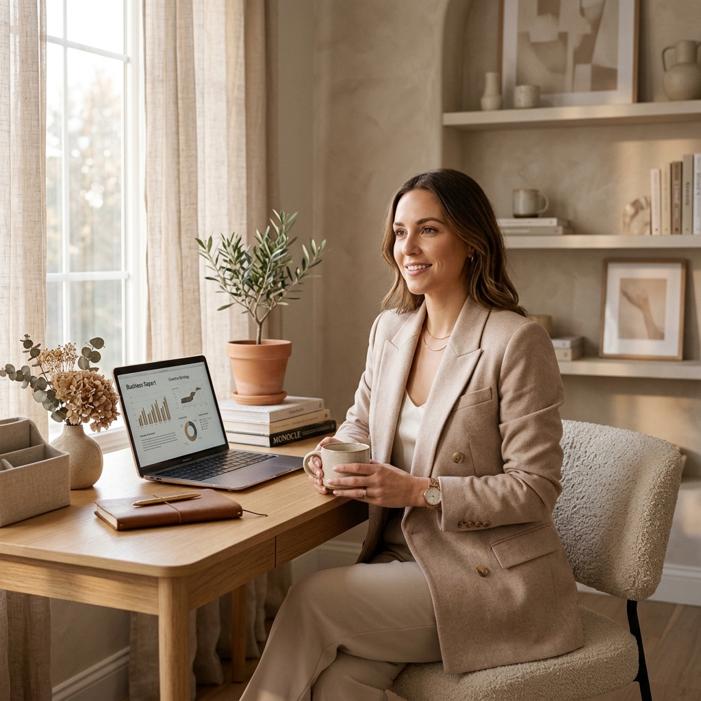 Ambitious woman using laptop